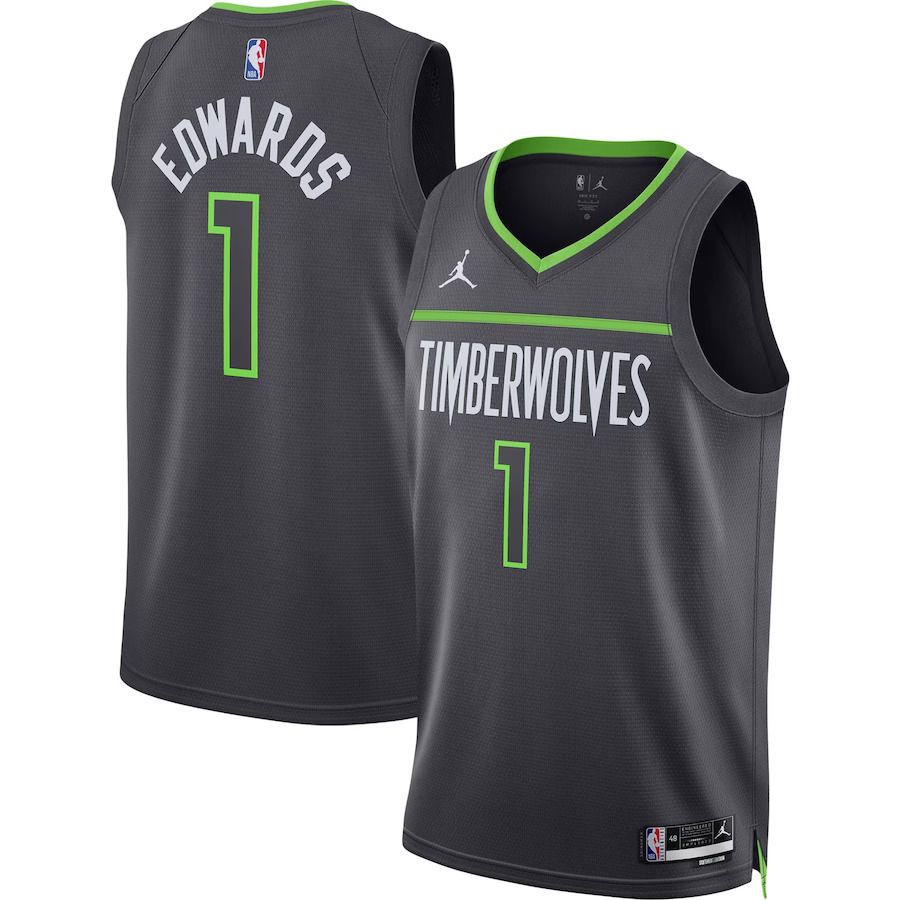 Men Minnesota Timberwolves 1 Anthony Edwards Jordan Brand Charcoal 2022-23 Statement Edition Swingman NBA Jersey